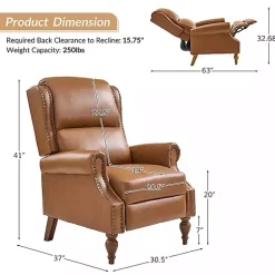 Kirklands Home Accent Chairs|Rosalie Faux Leather Manual Recliner Tan