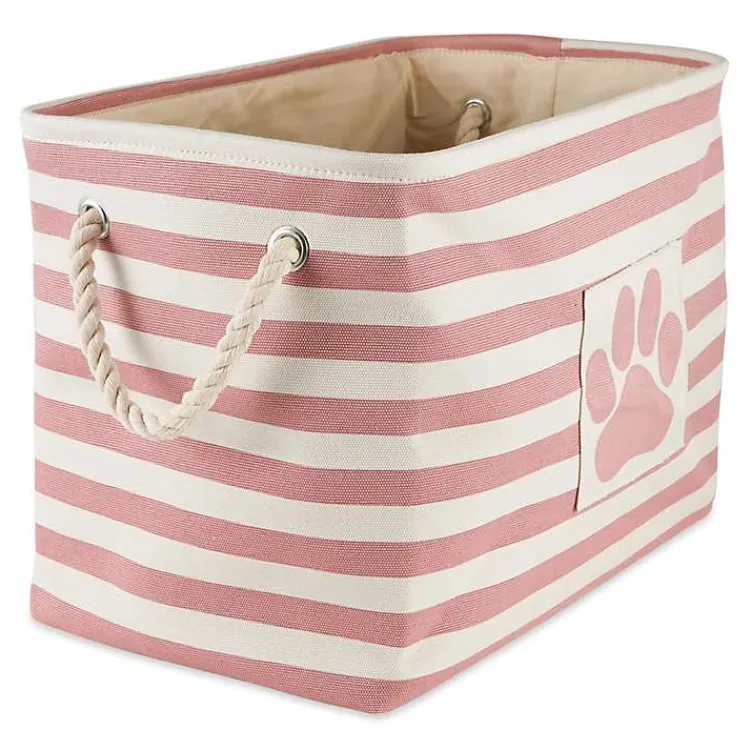 New Rose Striped Paw Medium Rectangular Pet Bin Baskets & Boxes