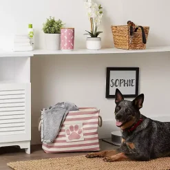 New Rose Striped Paw Medium Rectangular Pet Bin Baskets & Boxes