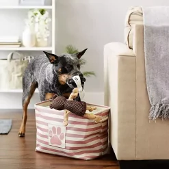 New Rose Striped Paw Medium Rectangular Pet Bin Baskets & Boxes