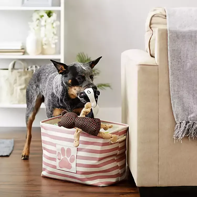 New Rose Striped Paw Medium Rectangular Pet Bin Baskets & Boxes