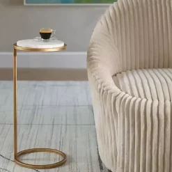 Kirklands Home Accent & End Tables|Round Aged and Marble Accent Table Gold