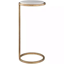 Kirklands Home Accent & End Tables|Round Aged and Marble Accent Table Gold