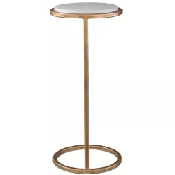 Kirklands Home Accent & End Tables|Round Aged and Marble Accent Table Gold