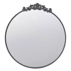 Kirklands Home Decorative Mirrors|Round Antique Floral Scroll Mirror, 39 in. Black