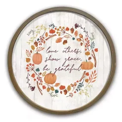 Hot Round Be Grateful Brown Framed Wall Plaque Fall