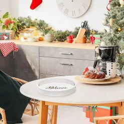 Hot Round Believe Wood Tray Christmas Dining & Entertaining