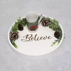 Hot Round Believe Wood Tray Christmas Dining & Entertaining