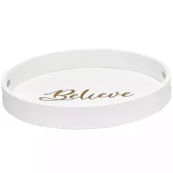 Hot Round Believe Wood Tray Christmas Dining & Entertaining