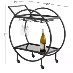 Kirklands Home Kitchen Islands & Bar Carts|Round Metal and Glass 2-Ter Bar Cart Black