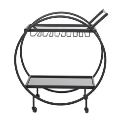 Kirklands Home Kitchen Islands & Bar Carts|Round Metal and Glass 2-Ter Bar Cart Black