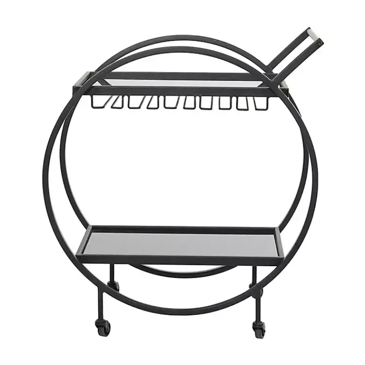 Kirklands Home Kitchen Islands & Bar Carts|Round Metal and Glass 2-Ter Bar Cart Black