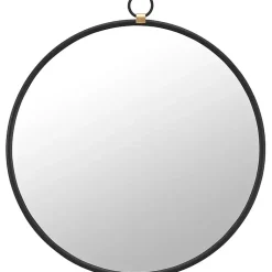 Kirklands Home Decorative Mirrors|Round Metal Mirror with Ring Black