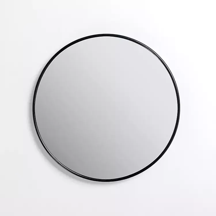Kirklands Home Framed Mirrors|Round Black Nouveau Linear Wall Mirror, 20 in.