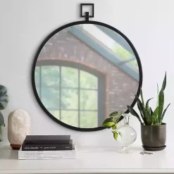Kirklands Home Decorative Mirrors|Round Black Tabb Metal Wall Mirror