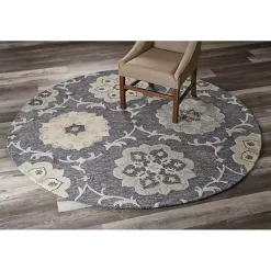 Kirklands Home Area Rugs|Round Geometric Floral Area Rug, 4x4 Blue