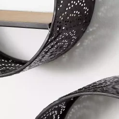 Kirklands Home Shelves|Round Boho Black Metal Wall Shelves, Set of 2