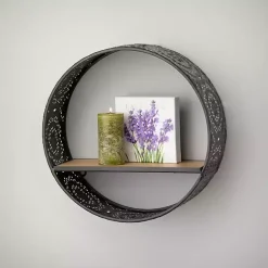 Kirklands Home Shelves|Round Boho Black Metal Wall Shelves, Set of 2