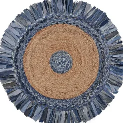 Kirklands Home Area Rugs|Round Braided Jute and Denim Area Rug, 3x3