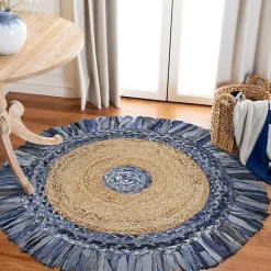 Kirklands Home Area Rugs|Round Braided Jute and Denim Area Rug, 3x3