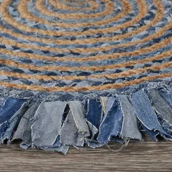 Kirklands Home Area Rugs|Round Braided Jute and Denim Swirl Area Rug, 3x3