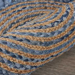 Kirklands Home Area Rugs|Round Braided Jute and Denim Swirl Area Rug, 3x3