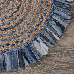 Kirklands Home Area Rugs|Round Braided Jute and Denim Swirl Area Rug, 3x3