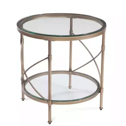 Kirklands Home Accent & End Tables|Round Bronze Metal and Glass Accent Table Gold