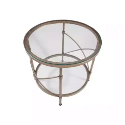Kirklands Home Accent & End Tables|Round Bronze Metal and Glass Accent Table Gold