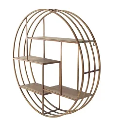 Kirklands Home Shelves|Round Bronze Metal and Tiered Wood Wall Shelf