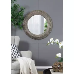 Kirklands Home Decorative Mirrors|Round Bronze Woven Texture Wall Mirror