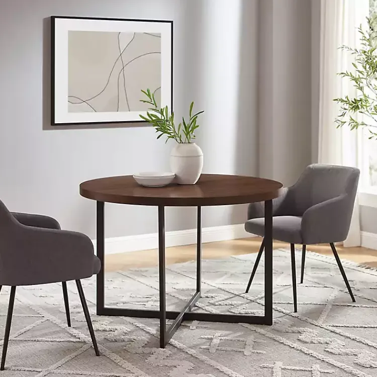 Kirklands Home Dining Tables|Round and Black X Base Dining Table Brown