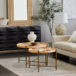 Kirklands Home Coffee Tables|Round Rattan 2-pc. Nesting Coffee Table Set Brown