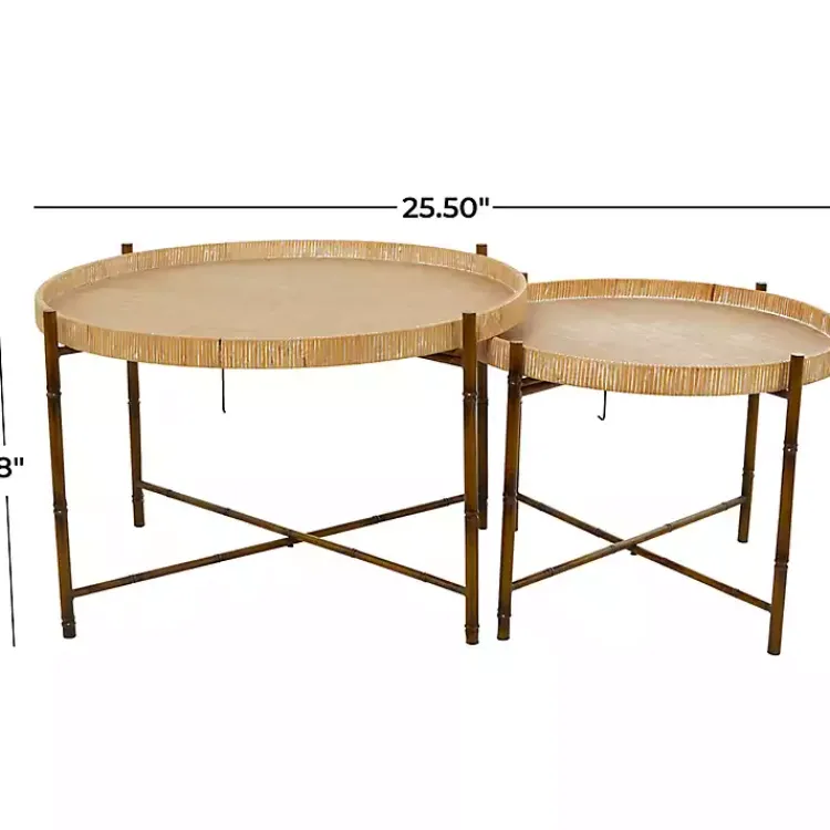 Kirklands Home Coffee Tables|Round Rattan 2-pc. Nesting Coffee Table Set Brown