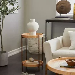 Kirklands Home Accent & End Tables|Round Rattan 2-Tier Side Table Brown