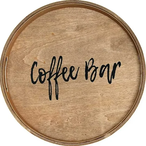 Kirklands Home Serving & Entertaining|Round Wood Coffee Bar Tray Brown