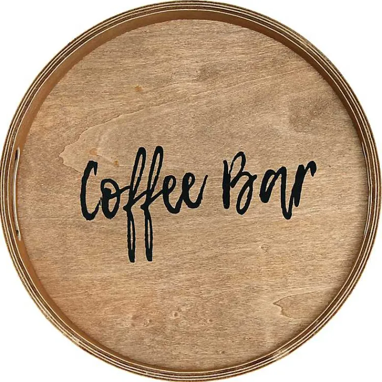 Kirklands Home Serving & Entertaining|Round Wood Coffee Bar Tray Brown