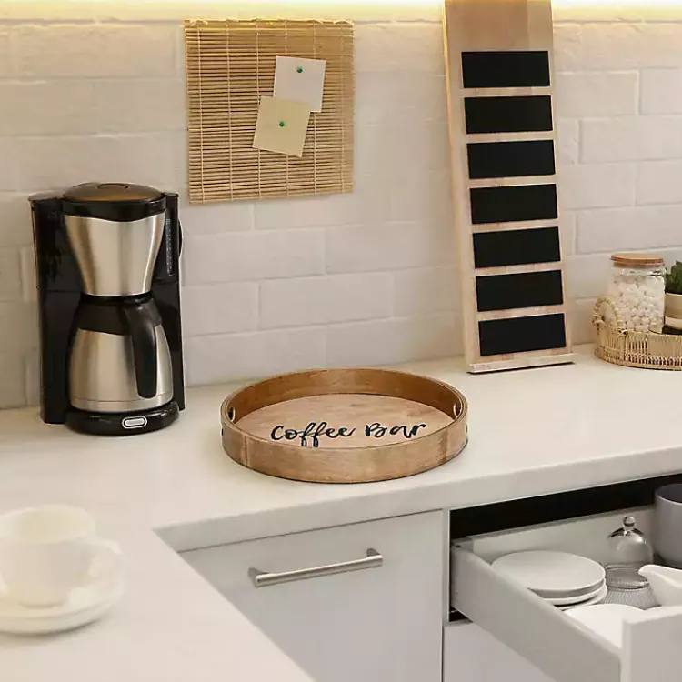 Kirklands Home Serving & Entertaining|Round Wood Coffee Bar Tray Brown