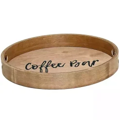 Kirklands Home Serving & Entertaining|Round Wood Coffee Bar Tray Brown