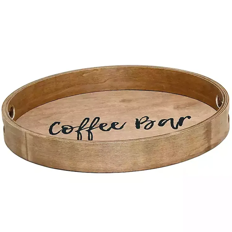 Kirklands Home Serving & Entertaining|Round Wood Coffee Bar Tray Brown
