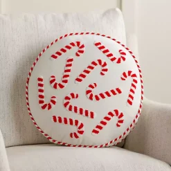 Online Round Candy Cane Embroidered Pillow Pillows