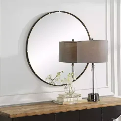 Kirklands Home Decorative Mirrors|Round Dark Bronze and Gold Wall Mirror