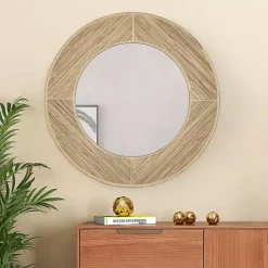 Kirklands Home Decorative Mirrors|Round Elyas Natural Rattan Wall Mirror