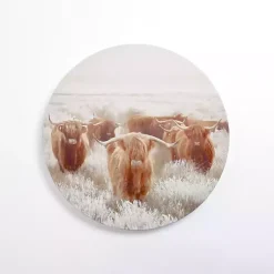 Kirklands Home Canvas Art|Round Frosty Highland Cows Canvas Art Print