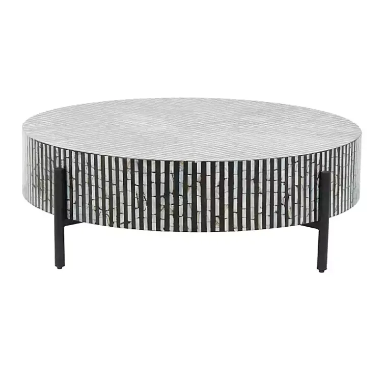 Kirklands Home Coffee Tables|Round Geometric Stripe Shell Coffee Table