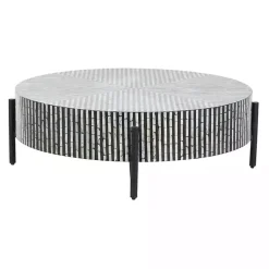 Kirklands Home Coffee Tables|Round Geometric Stripe Shell Coffee Table