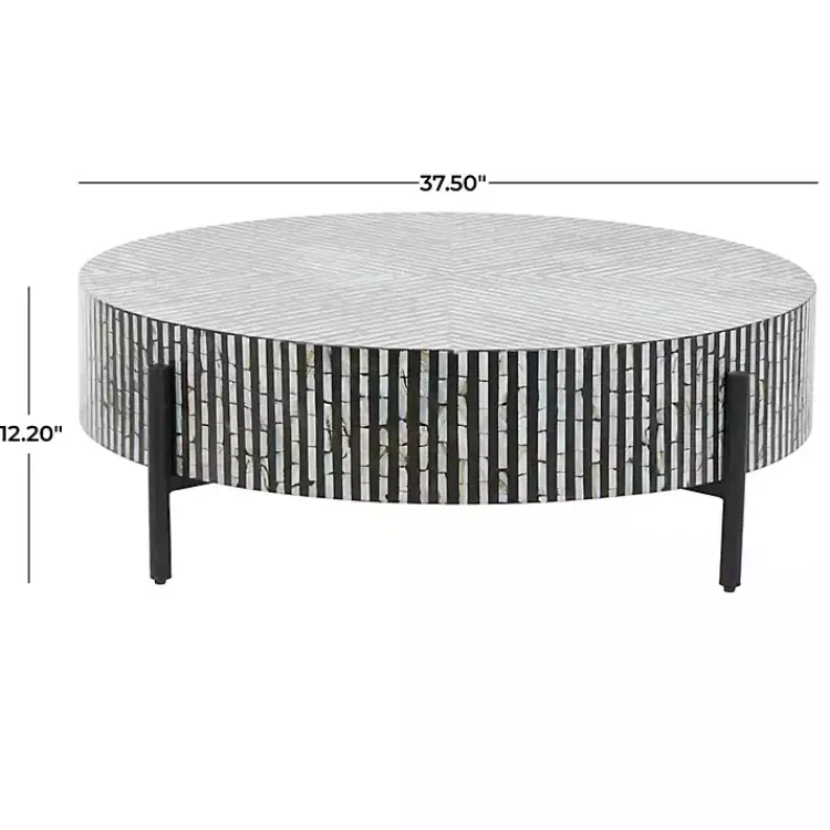 Kirklands Home Coffee Tables|Round Geometric Stripe Shell Coffee Table