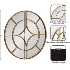 Kirklands Home Decorative Mirrors|Round Gold Geometric Overlay Wall Mirror