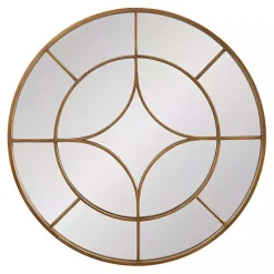 Kirklands Home Decorative Mirrors|Round Gold Geometric Overlay Wall Mirror