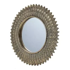Kirklands Home Decorative Mirrors|Round Gold Textured Diamond Wall Mirror